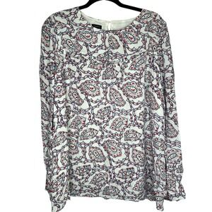 TALBOTS‎ Pintuck  women's size L Paisley Ruffle Accent Keyhole Blouse